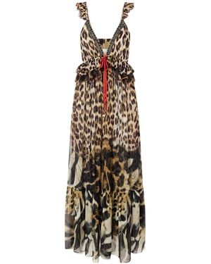 CAMILLA Crystal-Embellished Animal-Print Silk Maxi Dress - Multicolour