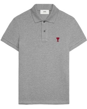 Ami Paris Logo Embroidered Short Sleeved Polo Shirt - Grey