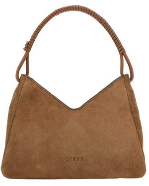 STAUD Logo Detailed Zipped Tote Bag - Brown