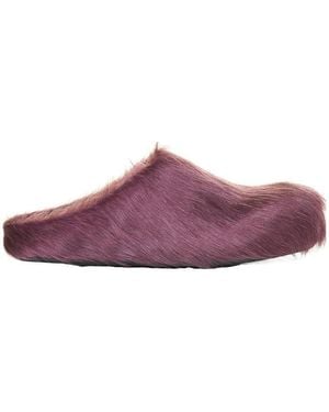 Marni Fluffy Slip-On Flat Mules - Purple