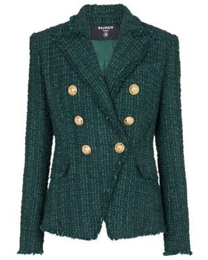 Balmain Double Breasted Tweed Jacket - Green