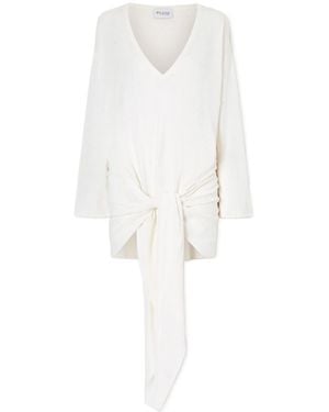 The Attico Knotted Openwork Knit Mini Dress - White