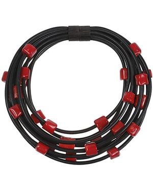 Monies Woven Leather Necklace - Black