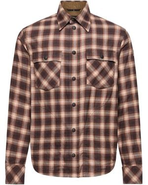 Moncler Check Cotton Blend Long Sleeve Shirt - Brown