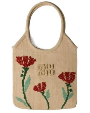 Miu Miu Ivy Raffia Handbag - White