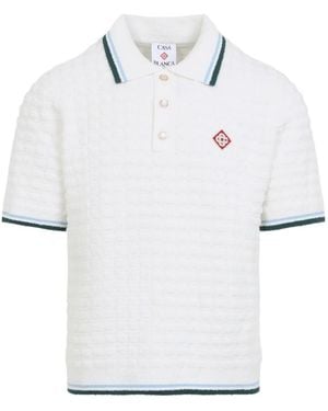 CASABLANCA Textured-Knit Polo Shirt - White