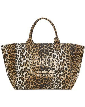 Ganni Leopard-Printed Shopper Bag - Metallic