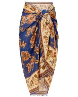 Zimmermann Frayed Printed Cotton Pareo - Blue