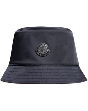 Moncler Leather Logo Gabardine Bucket Hat - Blue