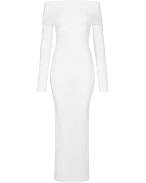 Dolce & Gabbana Gathered Off-Shoulder Sheer Dress - White