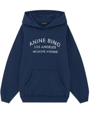Anine Bing Harvey Logo-Detail Hoodie - Blue