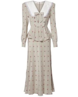 Alessandra Rich Floral Polka-Dot Silk Maxi Dress - Natural