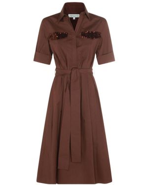 Antonelli Sequined Belted Shirt Dress - Brown