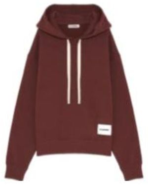 Jil Sander Logo Patch Drawstring Hoodie - Red