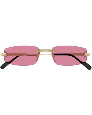 Cartier Rectangular Rimless Sunglasses - Pink