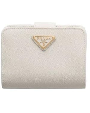 Prada Small Saffiano-Leather Snap Wallet - White