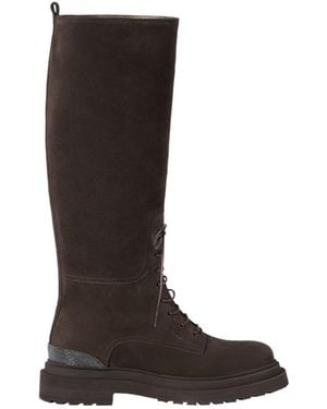 Brunello Cucinelli Suede Boots With Precious Detail - Brown