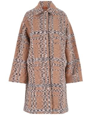 Missoni Checked Single-Breasted Knitted Coat - Brown