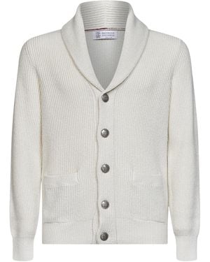 Brunello Cucinelli Shawl Collar Button Cardigan - Gray
