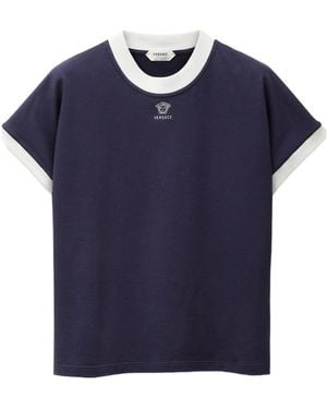 Versace Embroidered-Logo Stretch Cotton-Jersey Slim T-Shirt - Blue