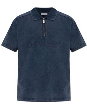 Off-White c/o Virgil Abloh Logo Printed Half-Zipped Polo Shirt - Blue