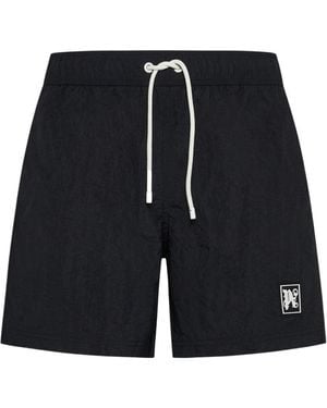 Palm Angels Monogram-Patch Drawstring Swimming Shorts - Black