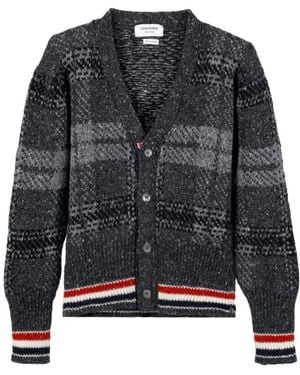 Thom Browne Chequered Button-Up Knit Cardigan - Black