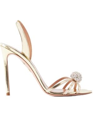 Aquazzura Crystal Bubble 105 Embellished Metallic Leather Slingback Sandals