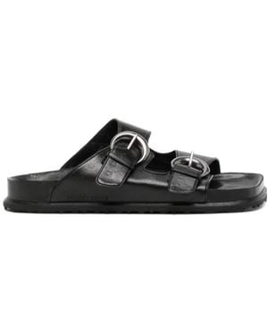 Marine Serre Embossed Buckle Slippers - Black