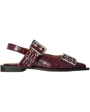 Ganni Buckle Slingback Sandals - Brown