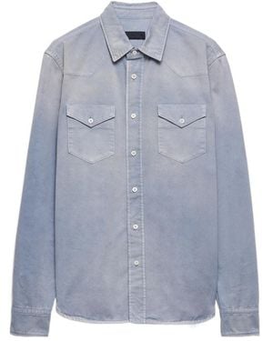 Prada Triangle-Patch Button-Up Shirt - Blue