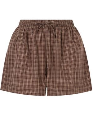 Tekla Plaid Cotton Shorts - Brown