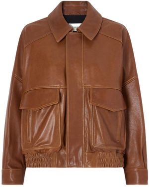 Nour Hammour Runa Panelled Leather Bomber Jacket - Brown