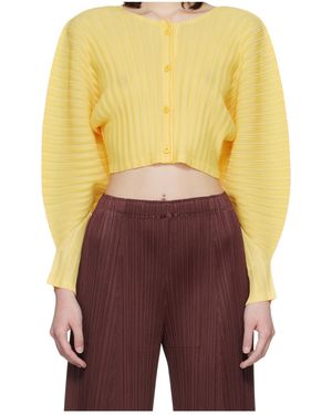 Pleats Please Issey Miyake Pleated Knit Cardigan - Yellow