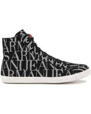 Armani Jeans High-Top Round-Headed Leisure Sports Shoes - Black