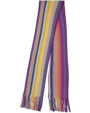 Missoni Multicolored Zigzag Striped Knit Scarf - Purple