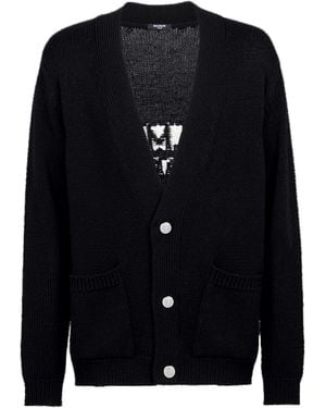 Balmain Knit Cardigan With Logo - Blue