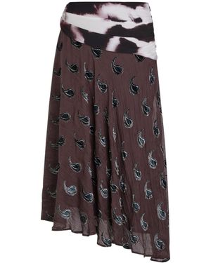 Tory Burch Paisley-Devoré Asymmetric Silk-Blend Midi Skirt - Brown