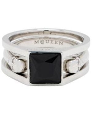 McQueen Twin Skull Ring - White