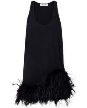 The Attico Ribbed-Knit Feather-Trimmed Cotton Minidress - Black