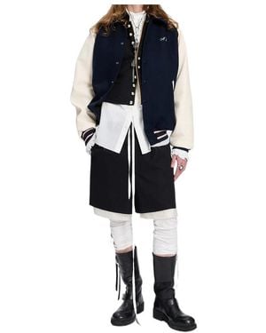 Ann Demeulemeester Embroidered-Logo Panelled Bomber Jacket - Blue