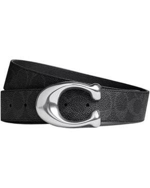 COACH Sculpted C-Ring Buckle Double-Sided Leather Belt - Black