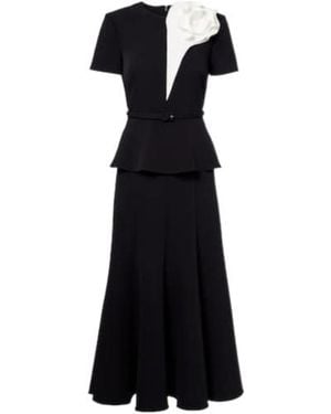 Roland Mouret Floral-Appliqué Crêpe Midi Dress - Black