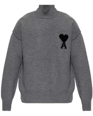 Ami Paris Ami De Coeur Roll-Neck Sweater - Gray