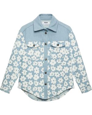 MSGM Floral-Print Shirt - Blue