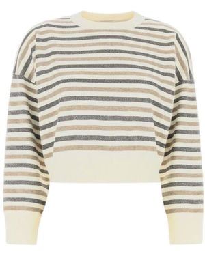 Brunello Cucinelli Cropped Striped Knitted Sweater - White