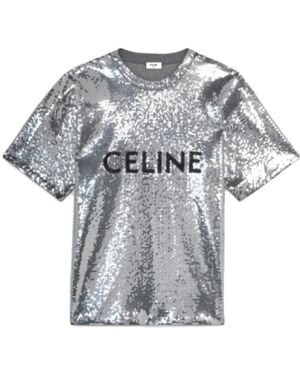 Celine Cotton Sequined Loose T-Shirt - Grey