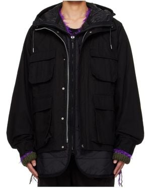 Sacai Zipped Hooded Coat - Black