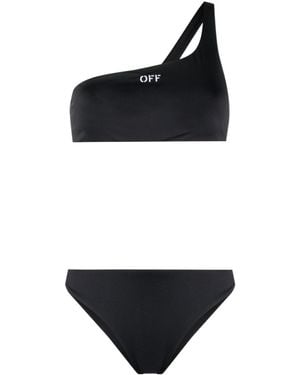 Off-White c/o Virgil Abloh Logo Embroidered One-Shoulder Bikini Set - Black