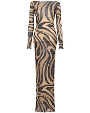 PUCCI Pucci Geometric Printed Long-Sleeved Dress - Metallic